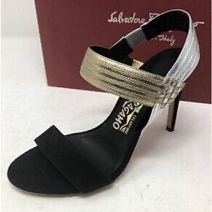 Salvatore Ferragamo Lalin Gold and Silver Sandal Heels Sz 8.5